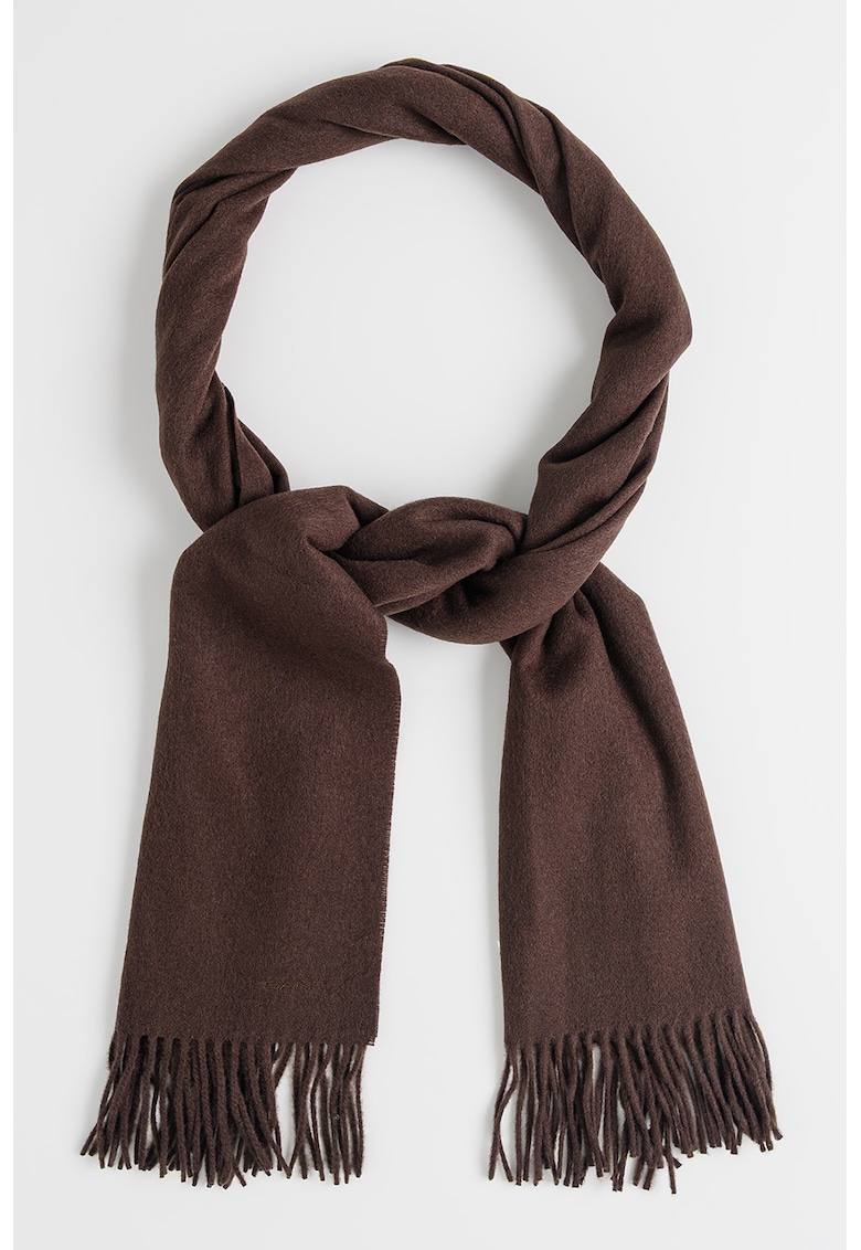 Fular din lana merinos cu franjuri - Maro fango