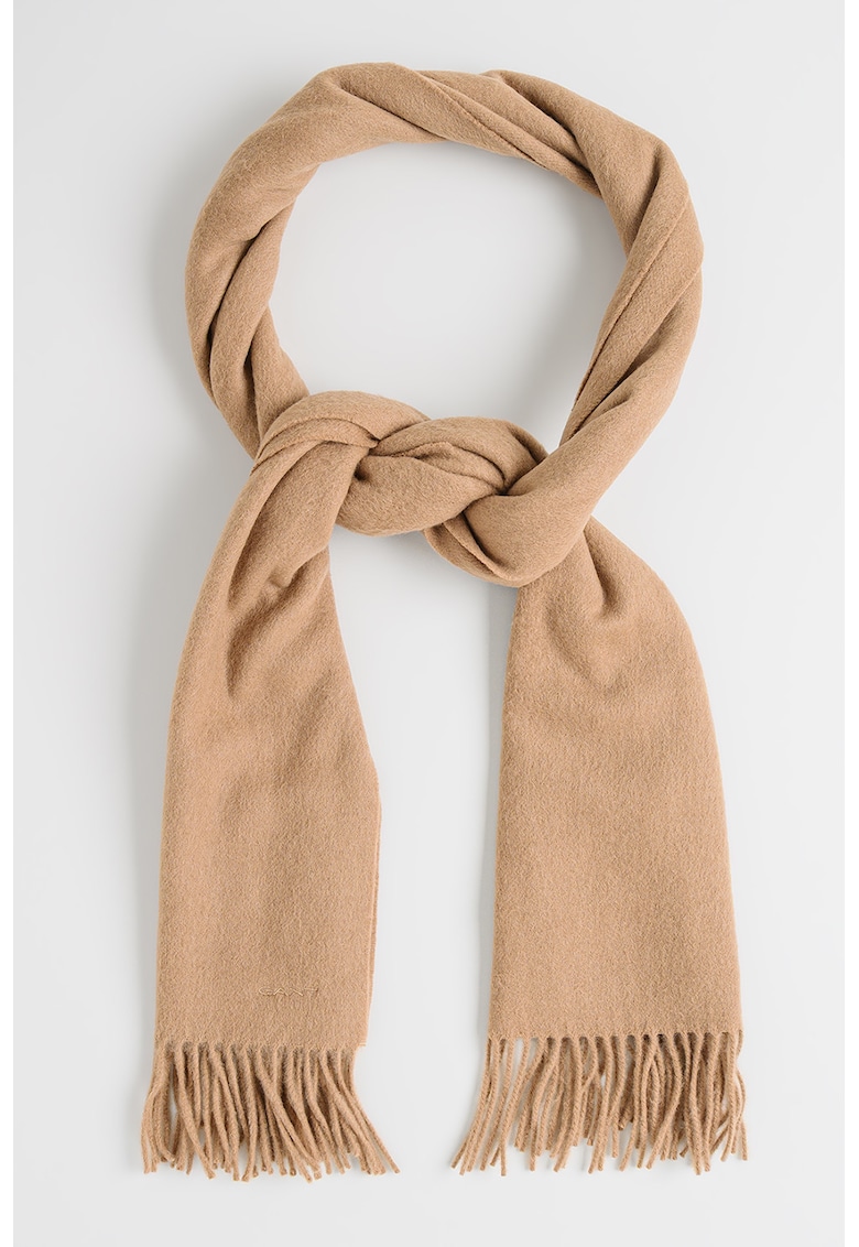 Fular din lana merinos cu franjuri - Bej inchis