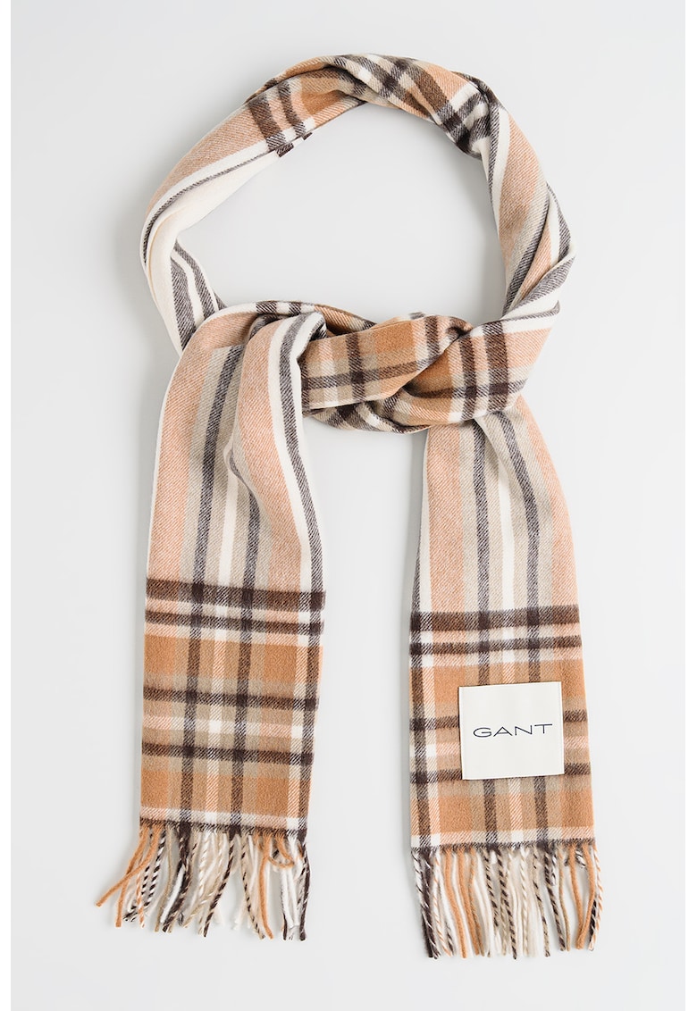 Fular franjurat de lana merinos cu model tartan