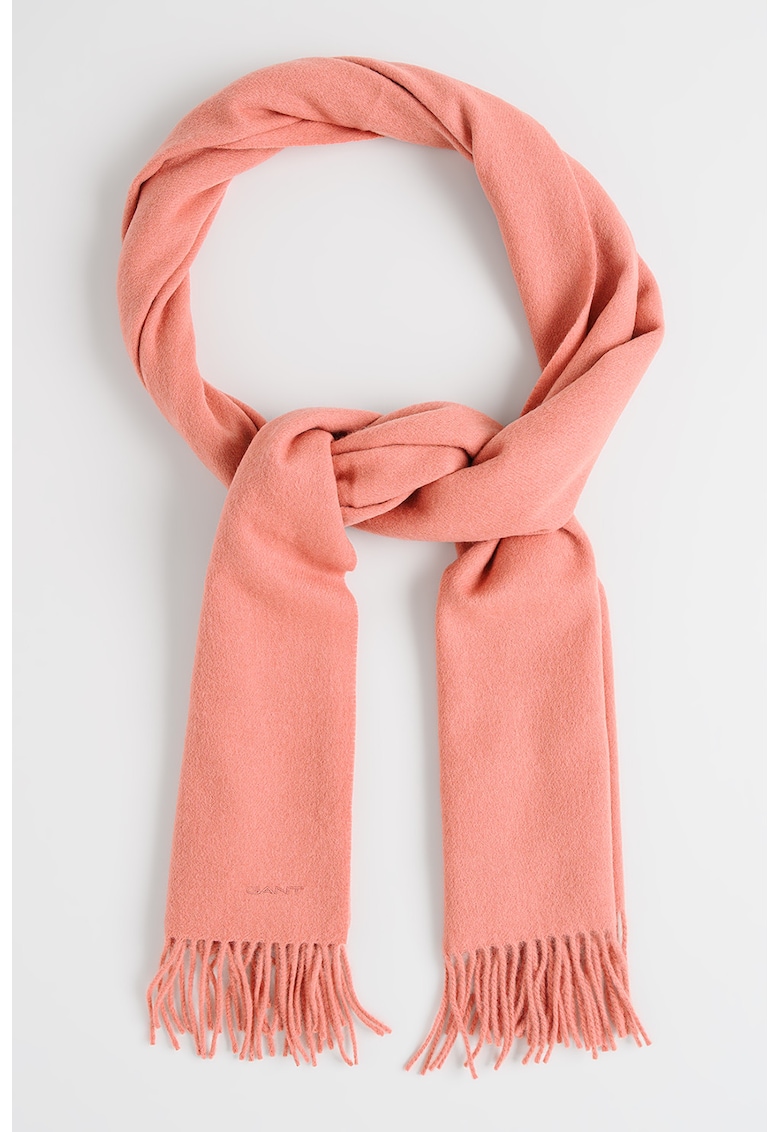 Fular din lana merinos cu franjuri - Caramiziu