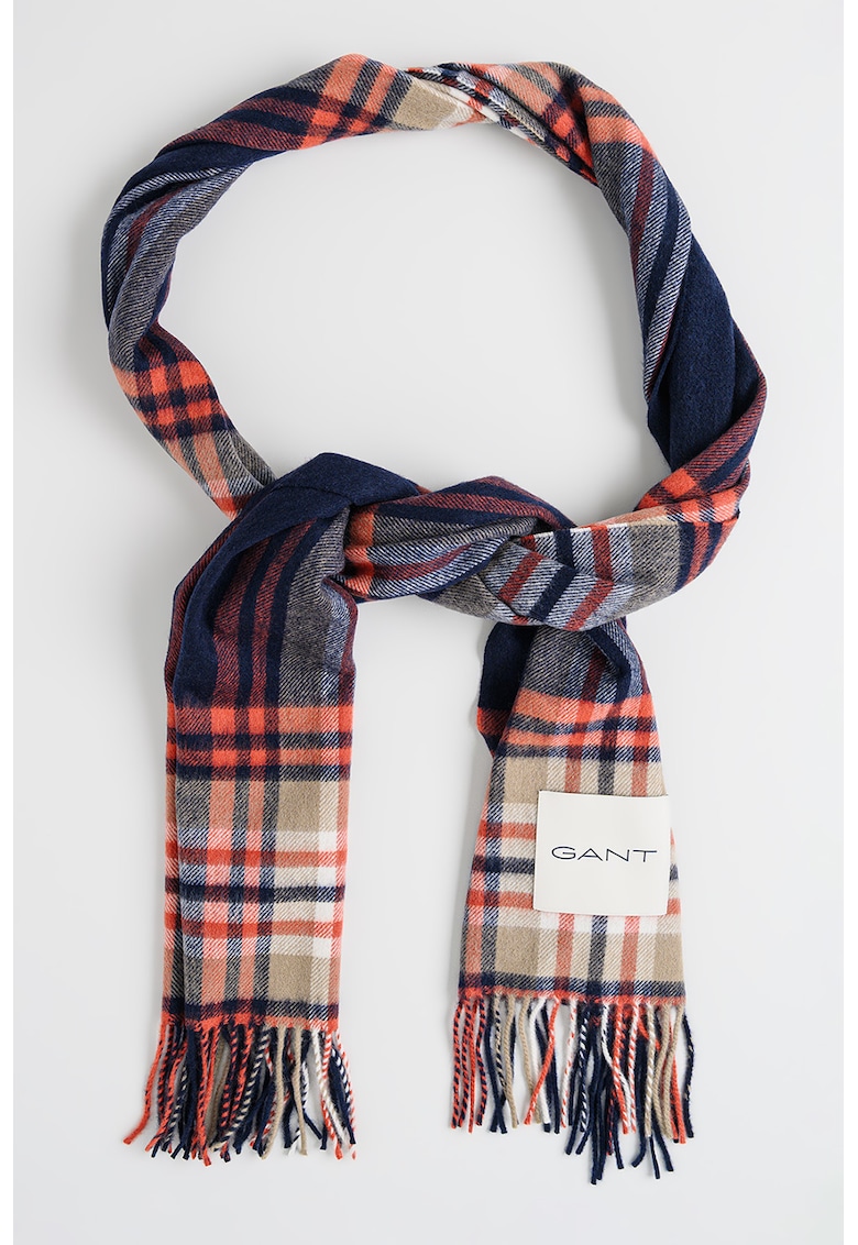 Fular franjurat de lana merinos cu model tartan