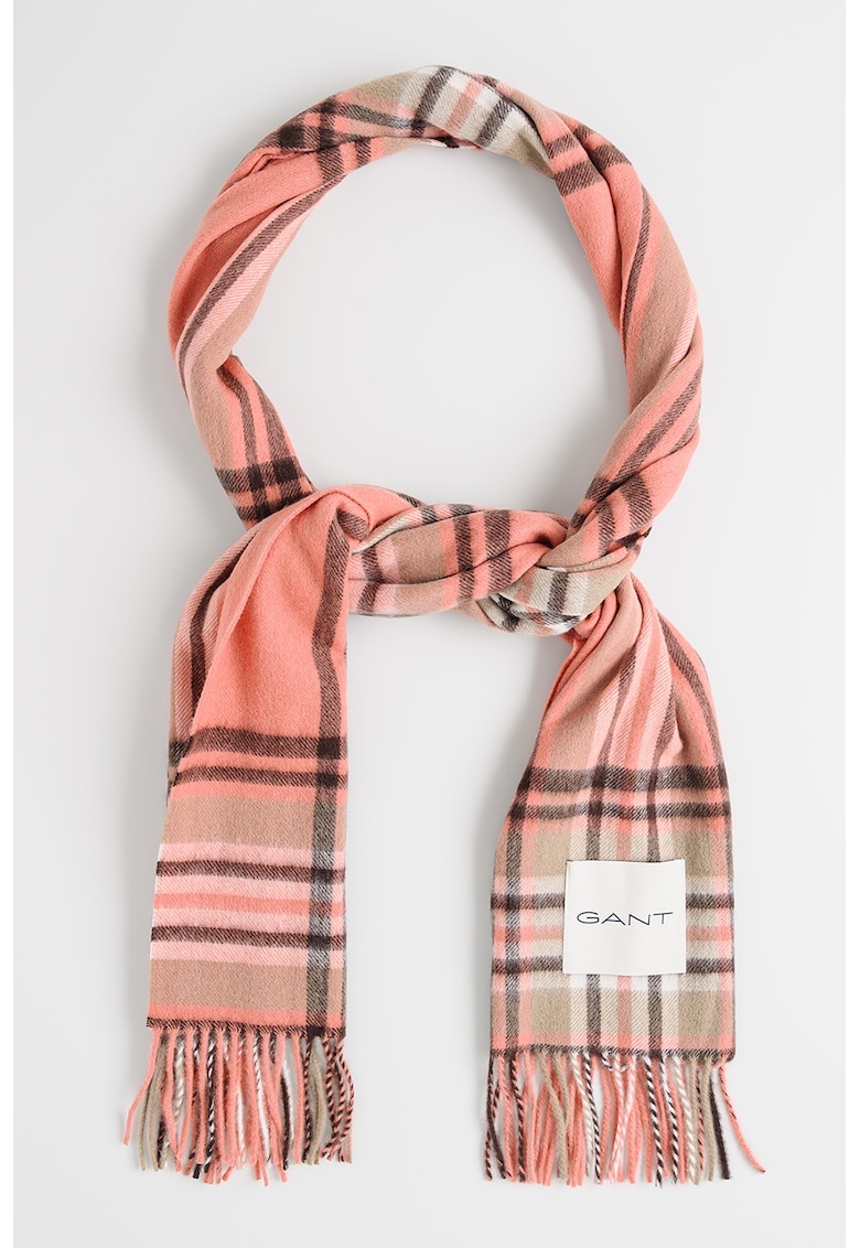 Fular franjurat de lana merinos cu model tartan