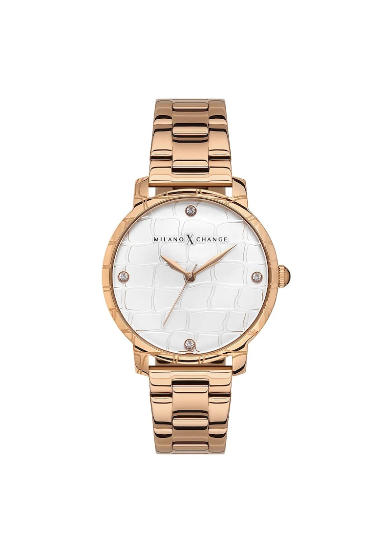 Ceas dama MEX1182 38mm - culoare aurie - curea textila roz - mecanism quartz - rezistent la apa 3 ATM