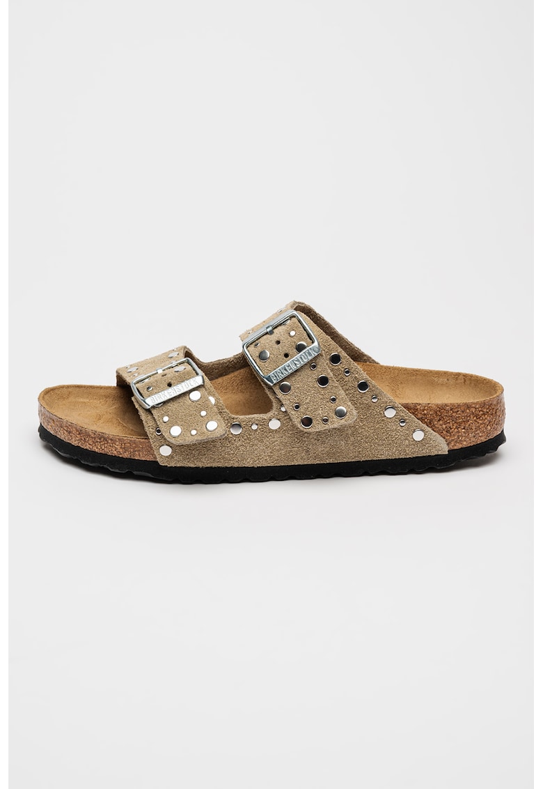 Papuci de piele intoarsa cu nituri Arizona - Maro taupe/Argintiu