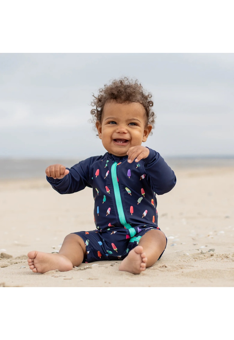 Costum de baie cu protectie solara UPF 50+ -  - Swimster Ice Pop - Albastru Navy cu model inghetata - pentru fetite sau baietei - Albastru marin