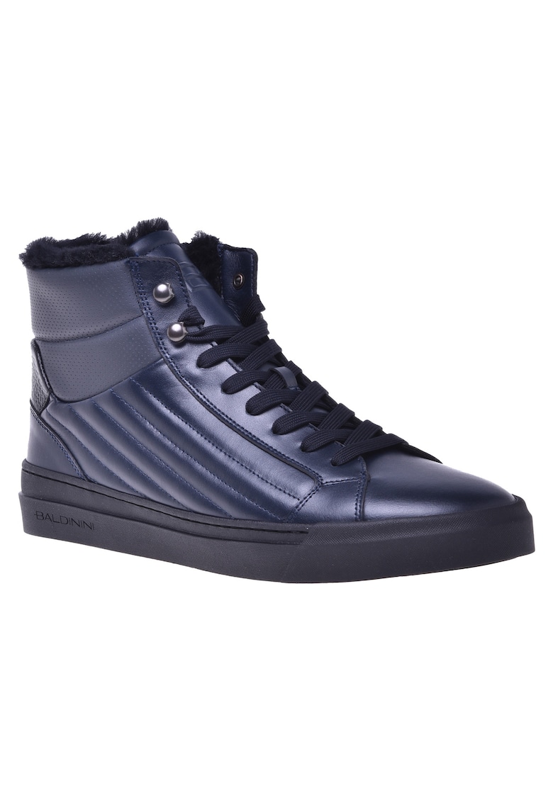 Pantofi sport mid-high din piele cu captuseala de blana – Albastru inchis – Baldinini Pantofi sport mid-high din piele cu captuseala de blana – Albastru inchis – Baldinini
