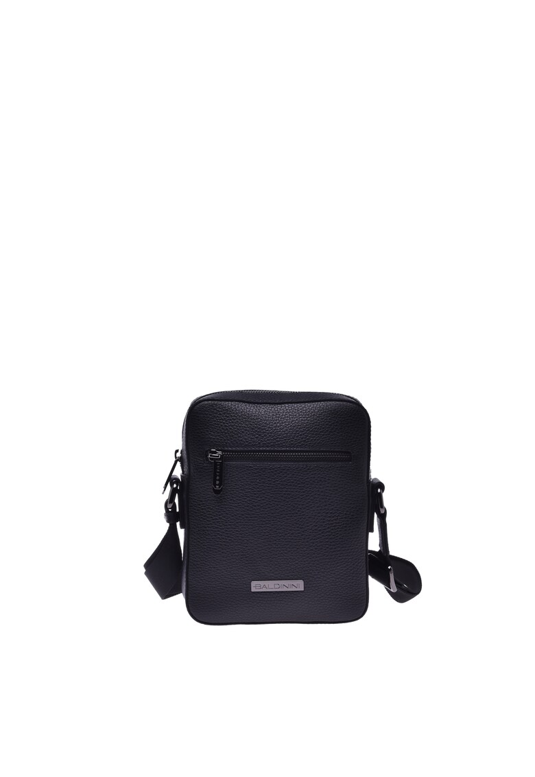 Geanta crossbody de piele cu logo metalic discret - Negru