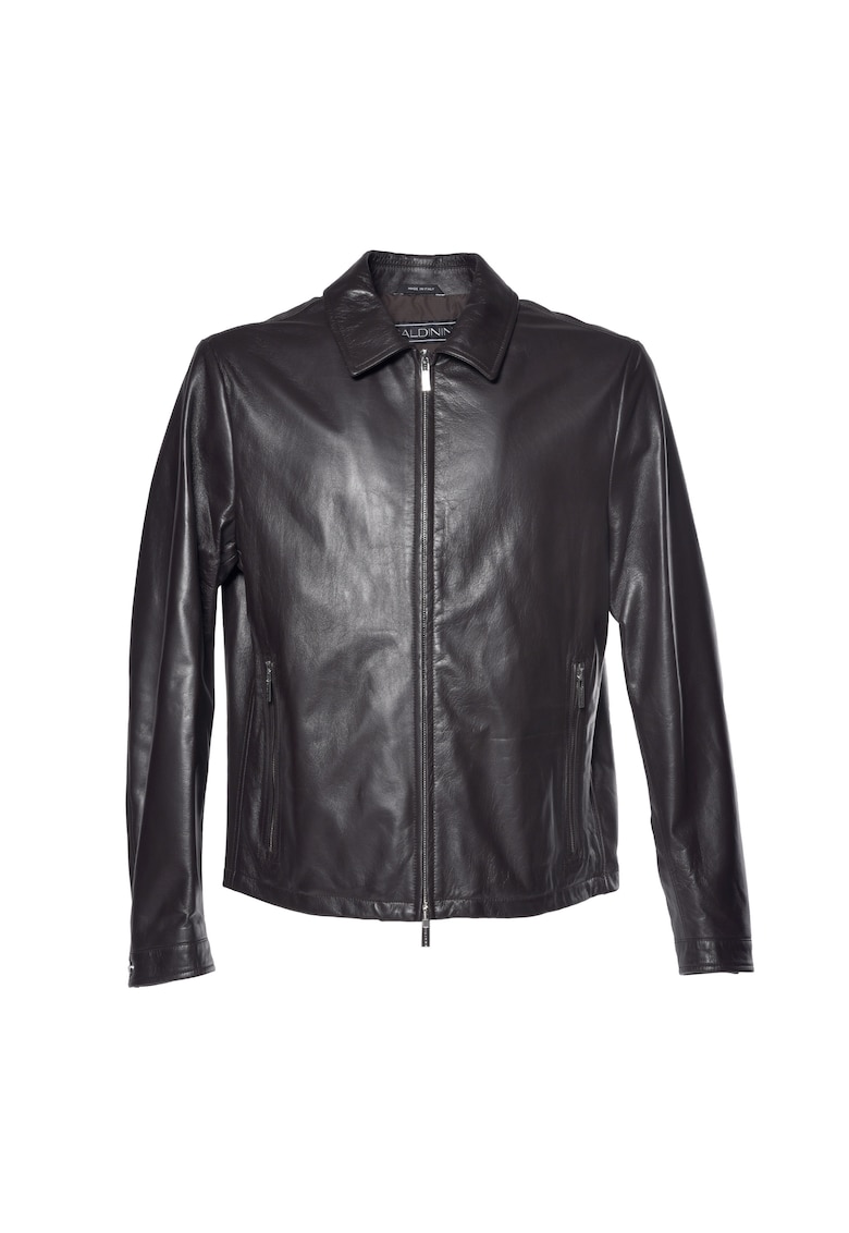 Baldinini Jacheta de piele cu buzunare cu fermoar - Maro inchis