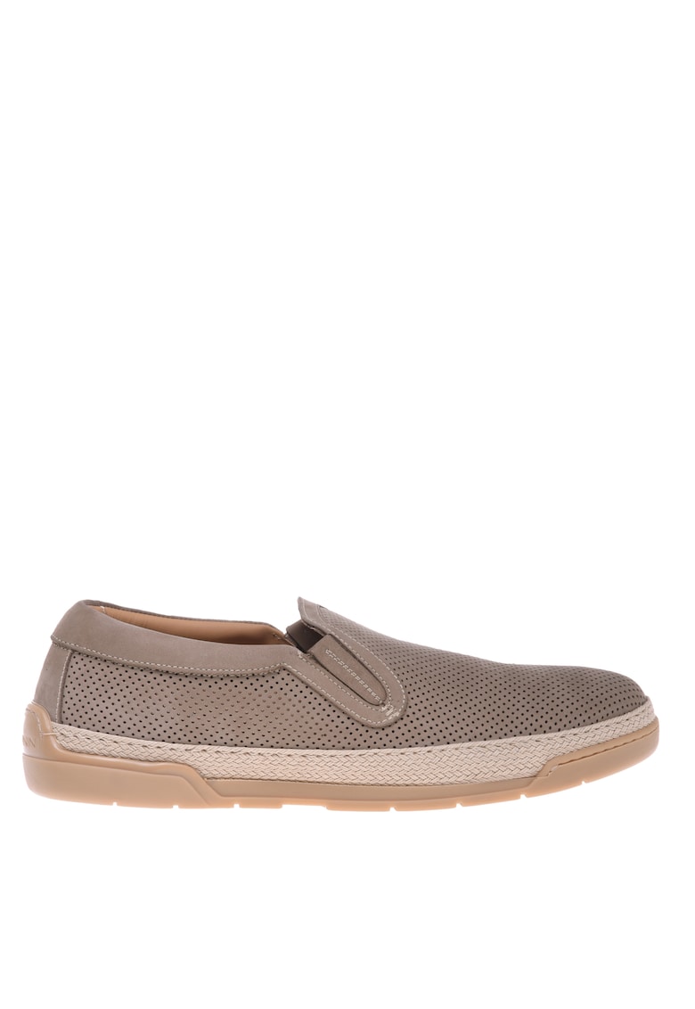 Pantofi slip-on din piele nabuc cu design perforat