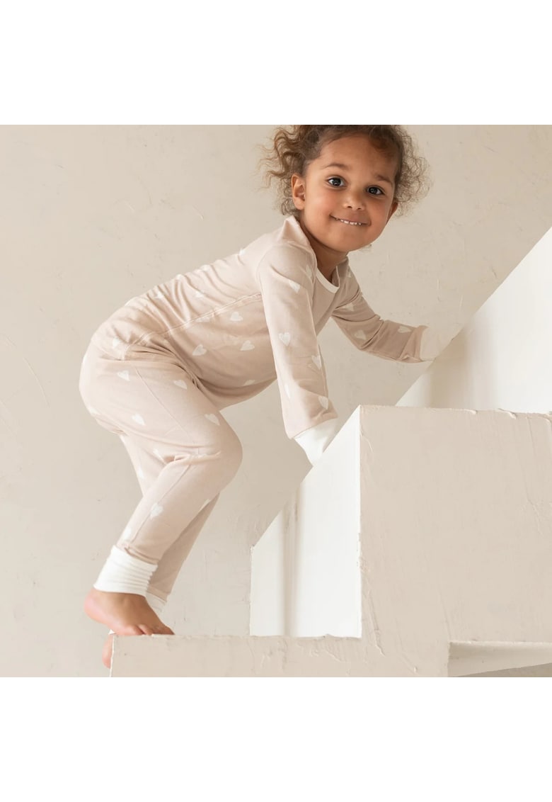 Pijamale 2 piese - material din bambus -  - LoveHearts - Nude cu Inimioare Albe - pentru fetite