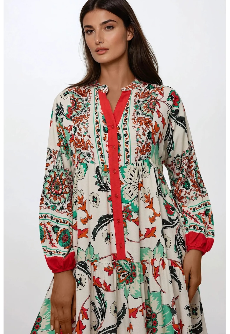 Rochie maxi din viscoza cu maneci lungi - A-forma - confortabila - multicolor - S