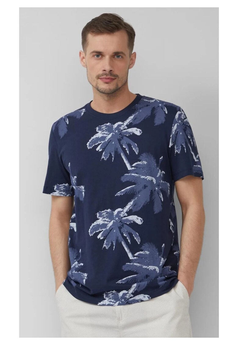 Tricou cu decolteu la baza gatului si model tropical