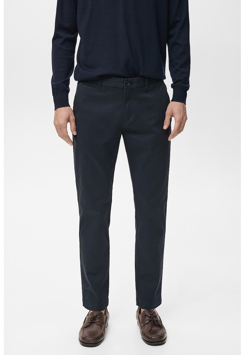 Pantaloni uni regular fit din amestec de bumbac