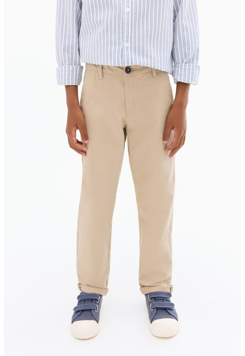 Pantaloni uni din amestec de bumbac - Bej deschis