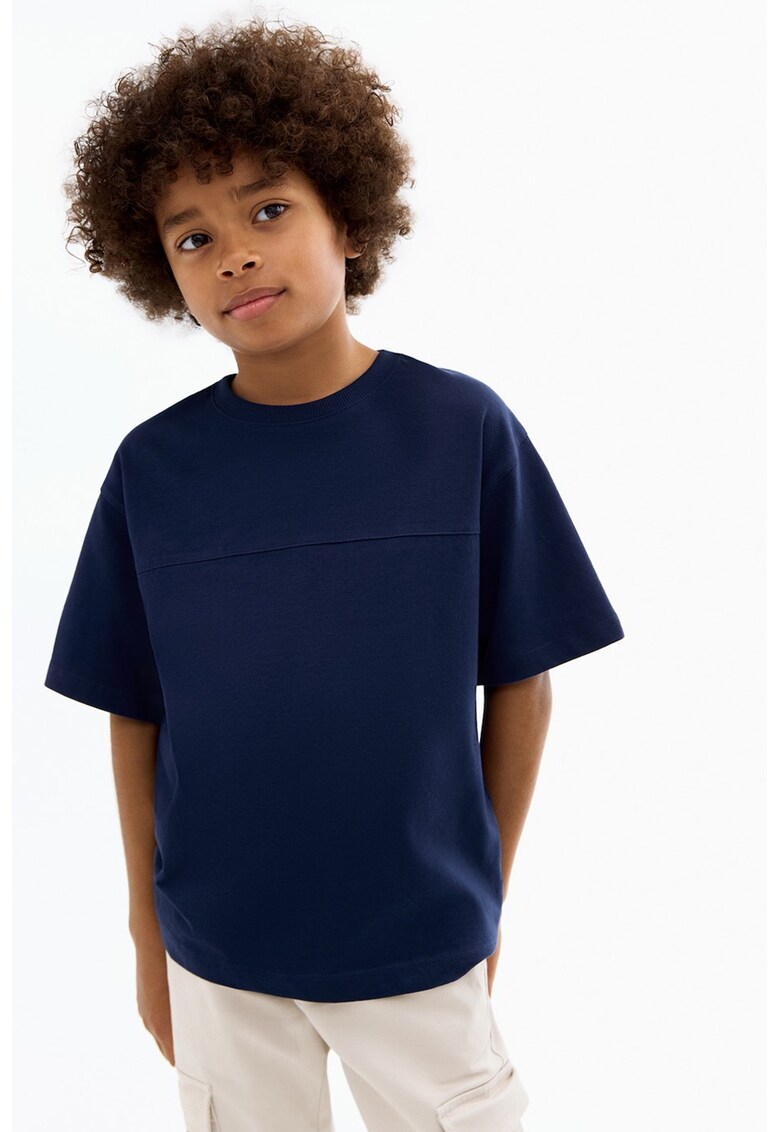 Tricou din bumbac cu maneci cazute - Bleumarin