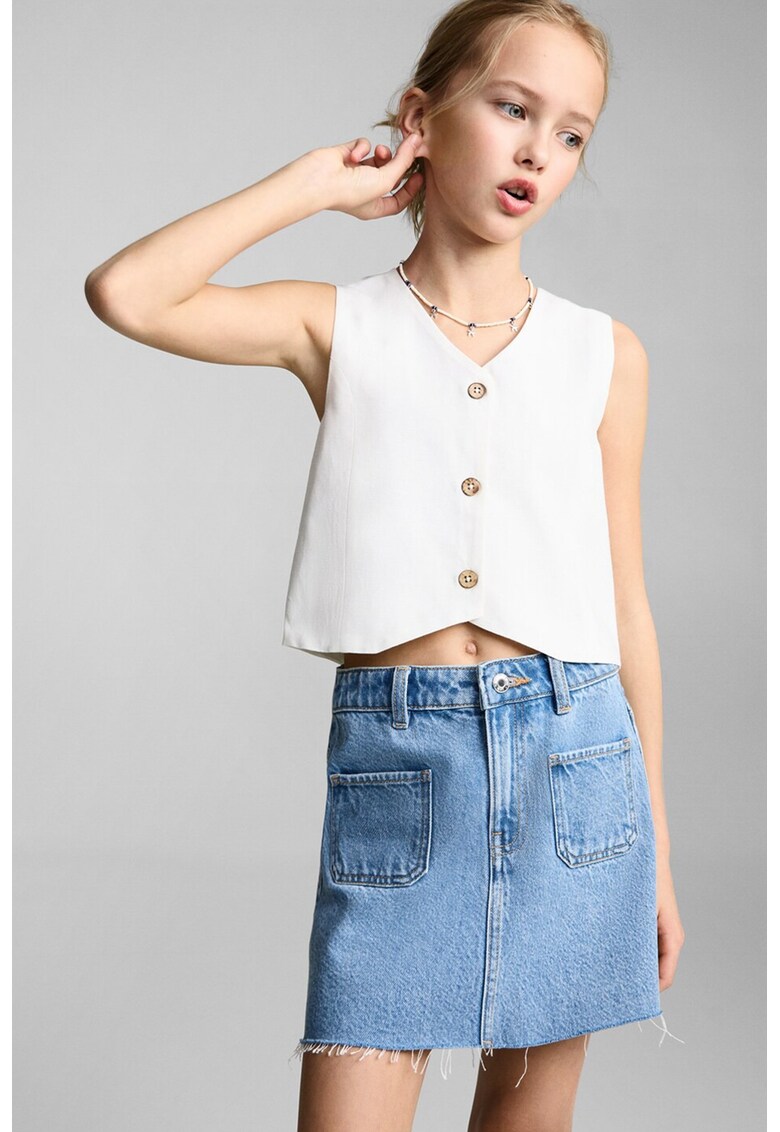 Fusta dreapta din denim cu terminatie nefinisata