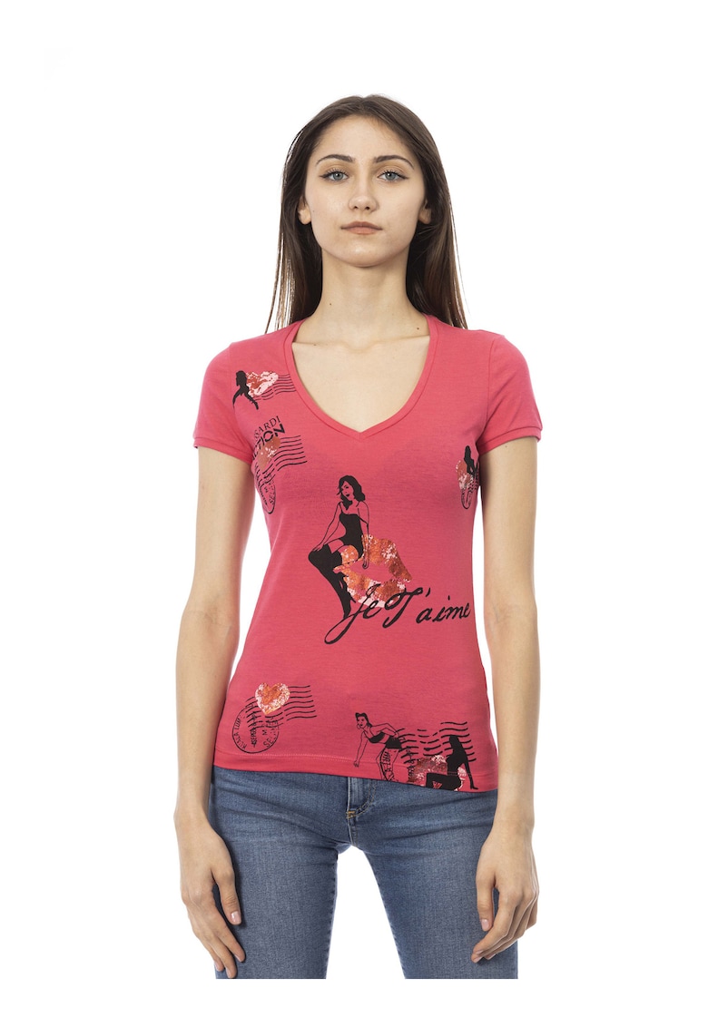 Tricou cu decolteu in V si imprimeu grafic