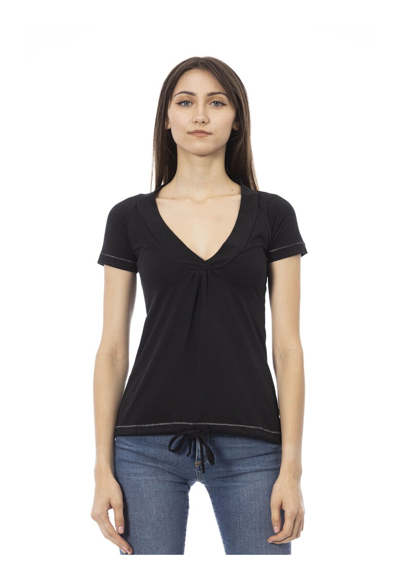 Tricou slim fit cu decolteu in V - Negru