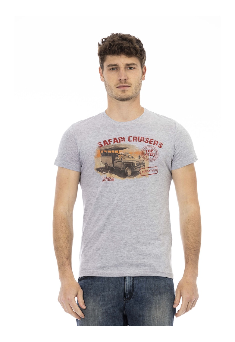 Tricou slim-fit cu decolteu la baza gatului si design