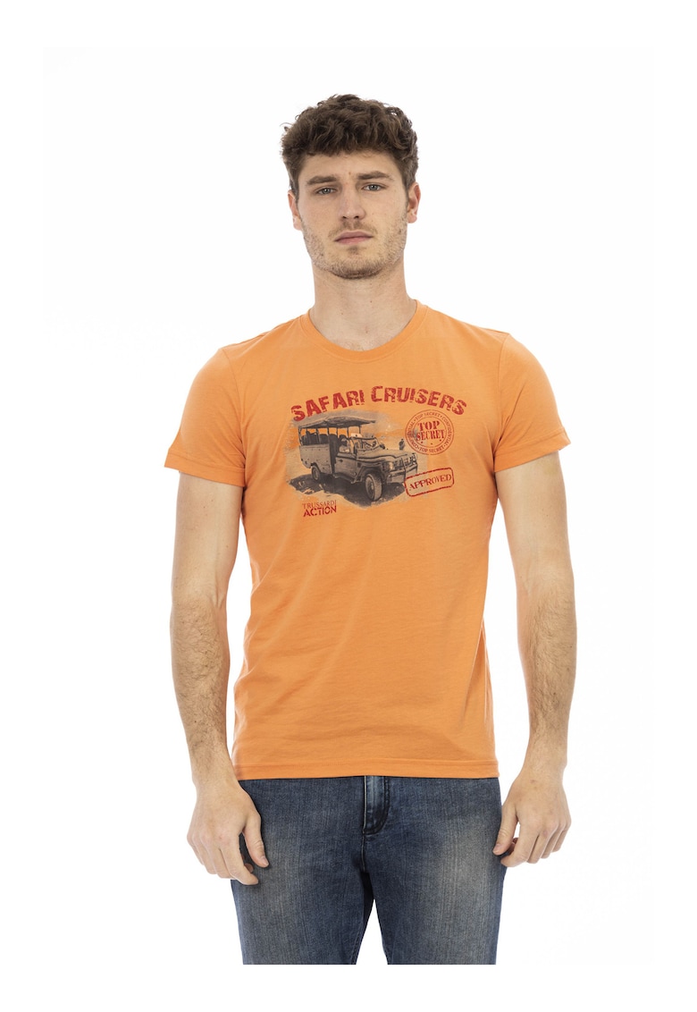 Tricou slim-fit cu decolteu la baza gatului si design