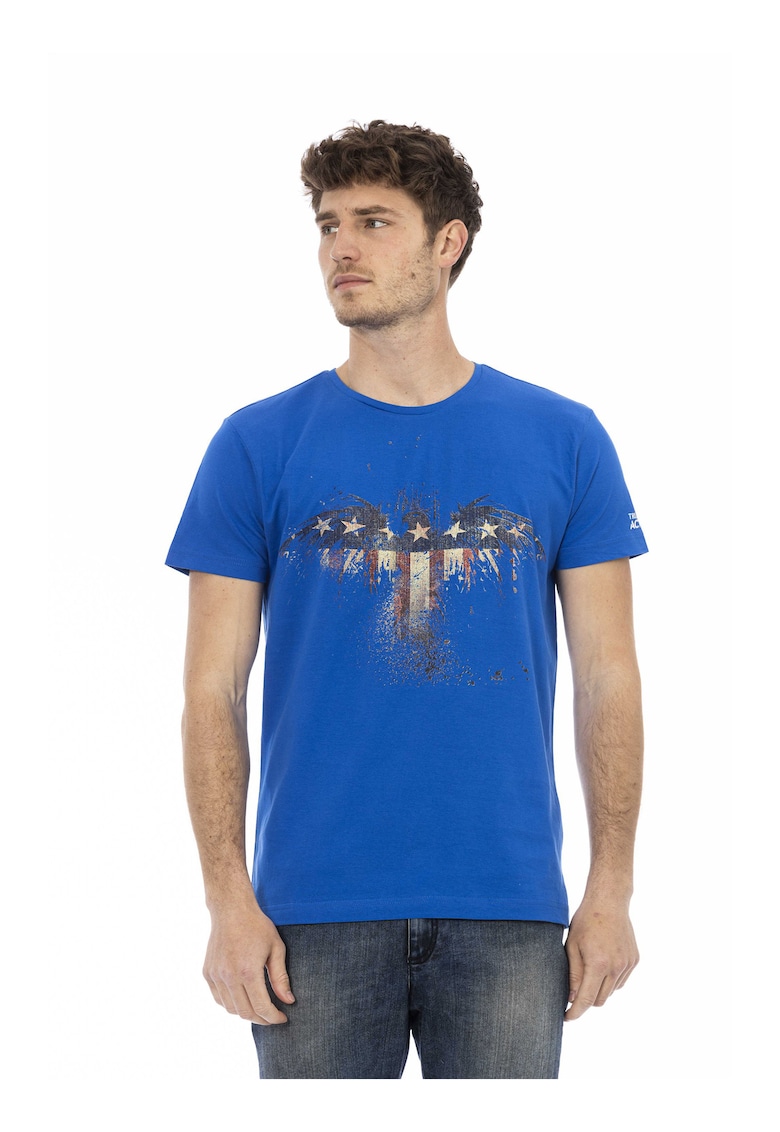 Tricou cu decolteu la baza gatului si imprimeu grafic - Albastru royal