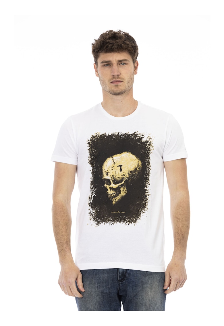 Trussardi Tricou cu decolteu la baza gatului si imprimeu - Alb