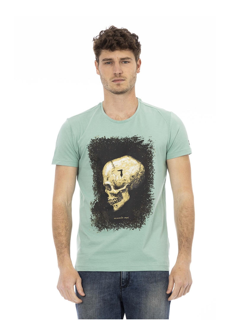 Tricou cu decolteu la baza gatului si imprimeu - Verde