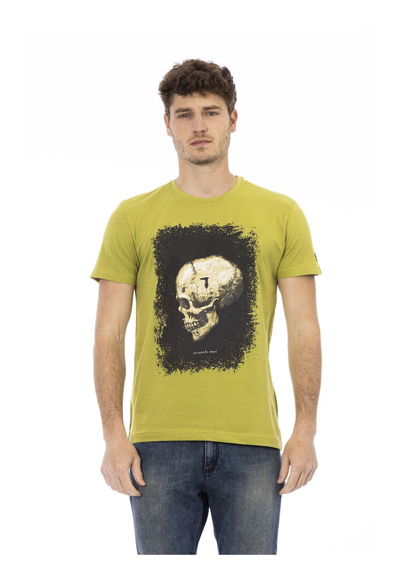 Tricou cu decolteu la baza gatului si imprimeu - Verde lime