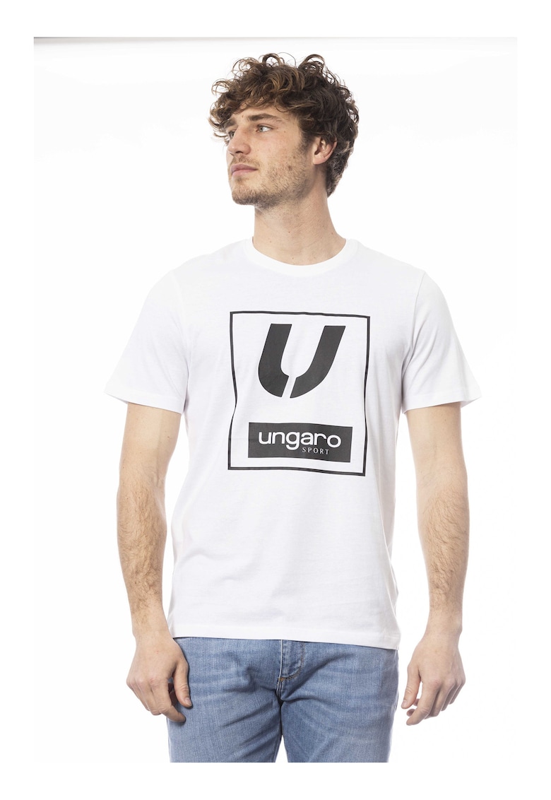 Tricou din bumbac cu imprimeu logo - Alb