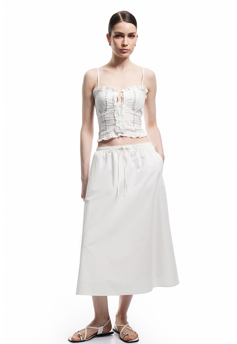 Fusta midi cu snur - Alb murdar