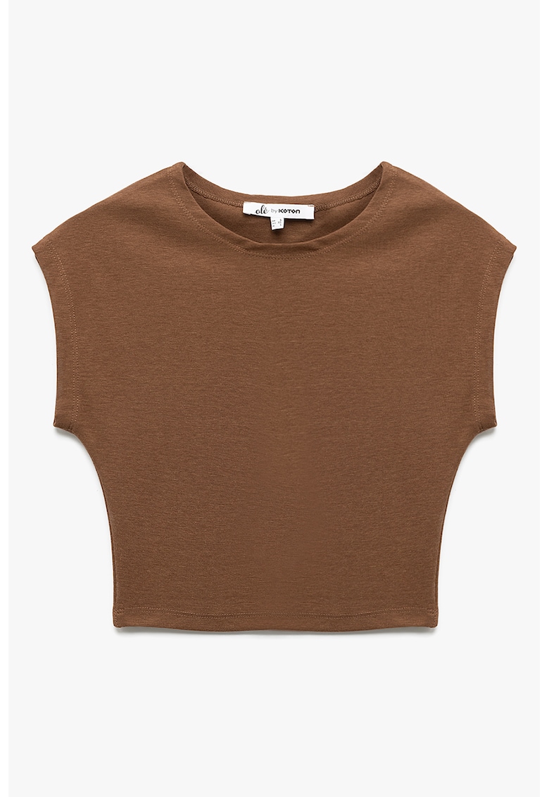 Tricou crop din amestec de modal - Maro scortisoara