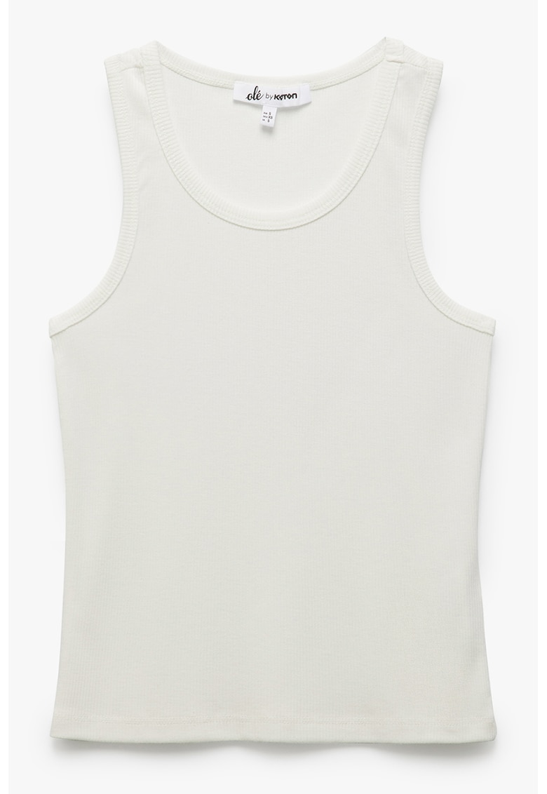 Top uni cu decolteu rotund - Alb murdar