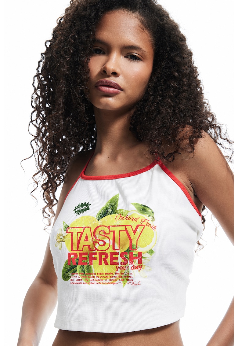 Top crop cu imprimeu grafic