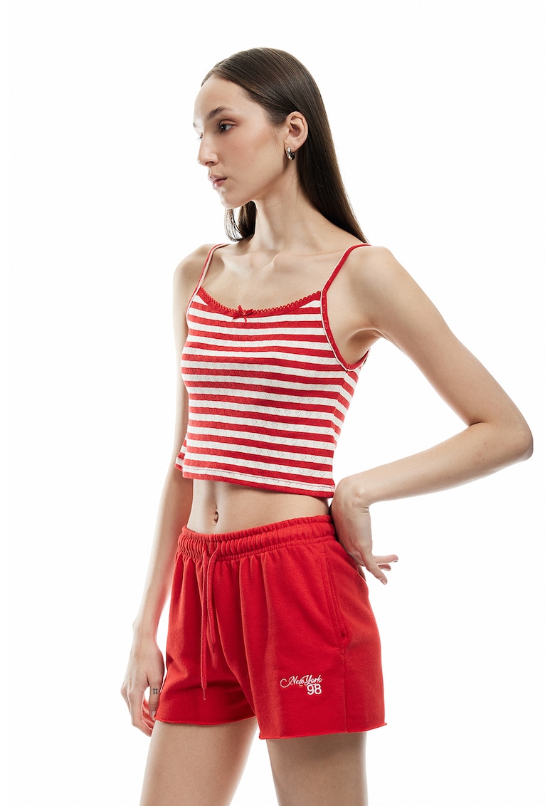Top crop cu dungi si bretele subtiri