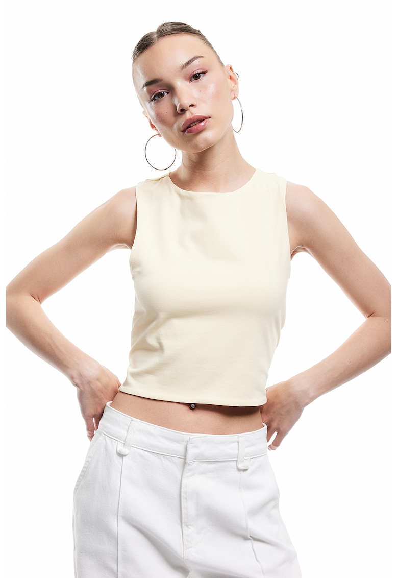 Top crop din amestec de bumbac - Galben pal