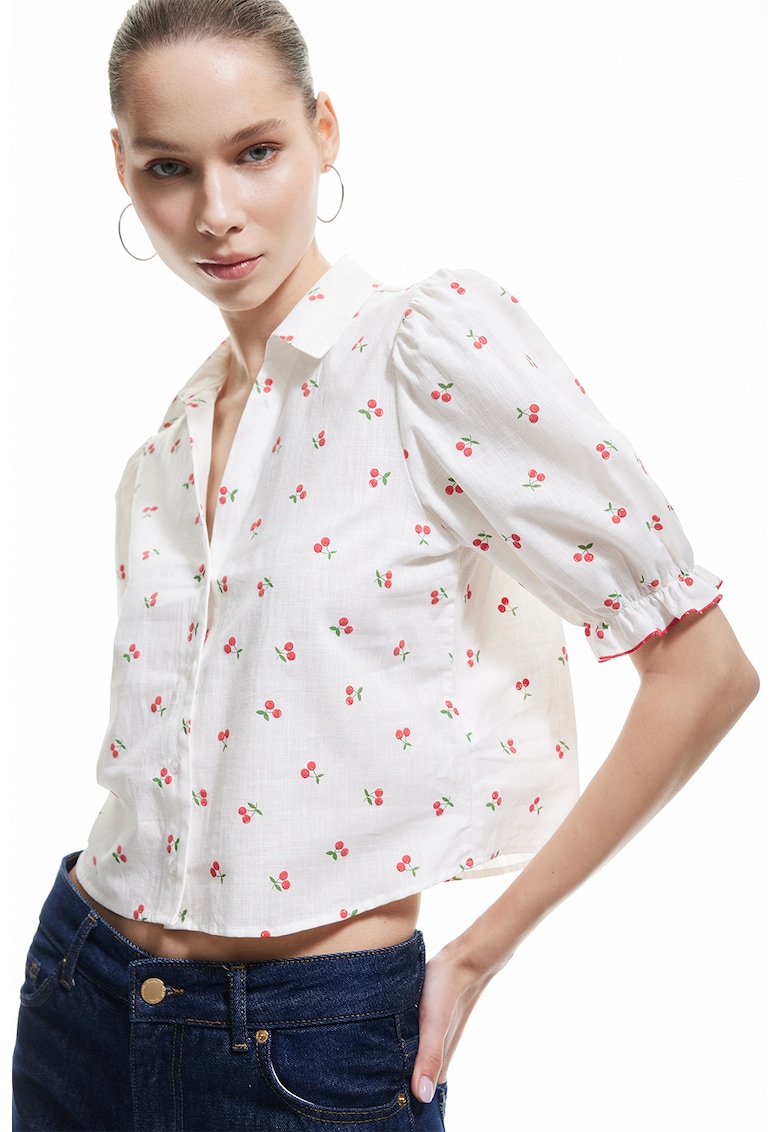 Camasa crop cu model fructe - Rosu/Alb/Verde