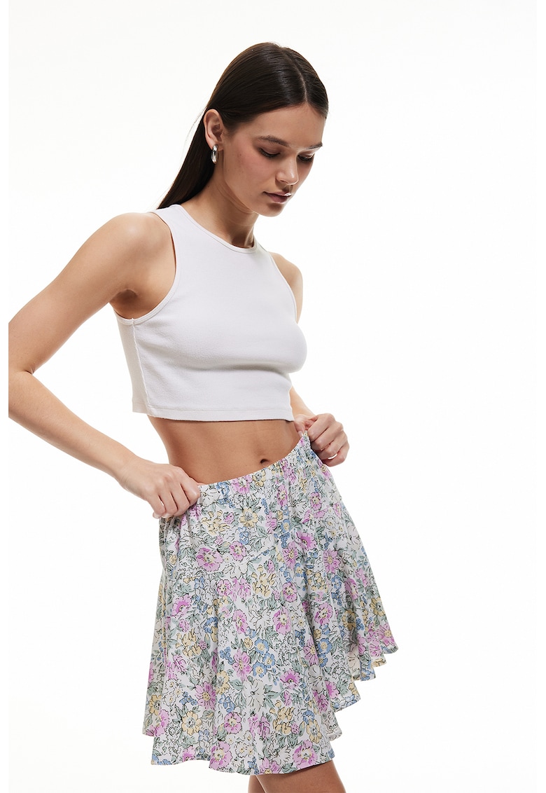 Fusta cu talie inalta si model floral