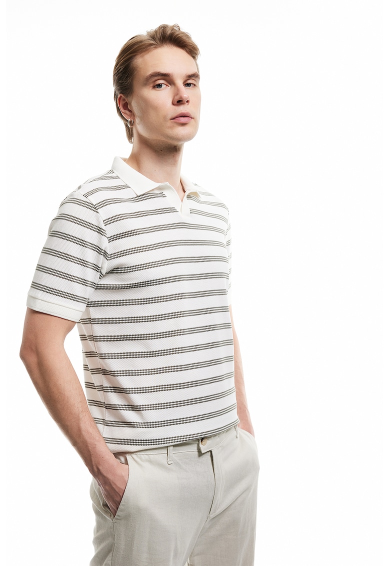 Tricou polo cu model in dungi - Alb fildes/Verde sparanghel