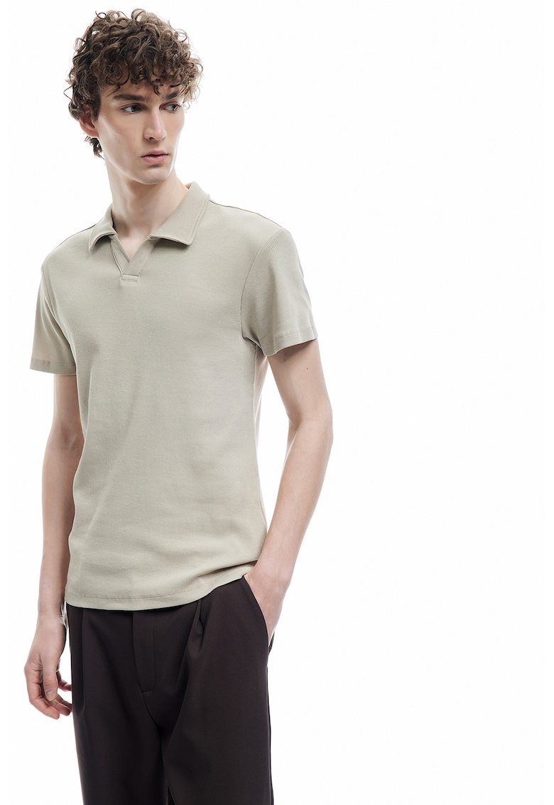 Tricou polo slim-fit cu model tricotat