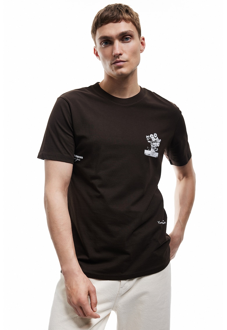 Tricou de bumbac cu imprimeu floral pe spate