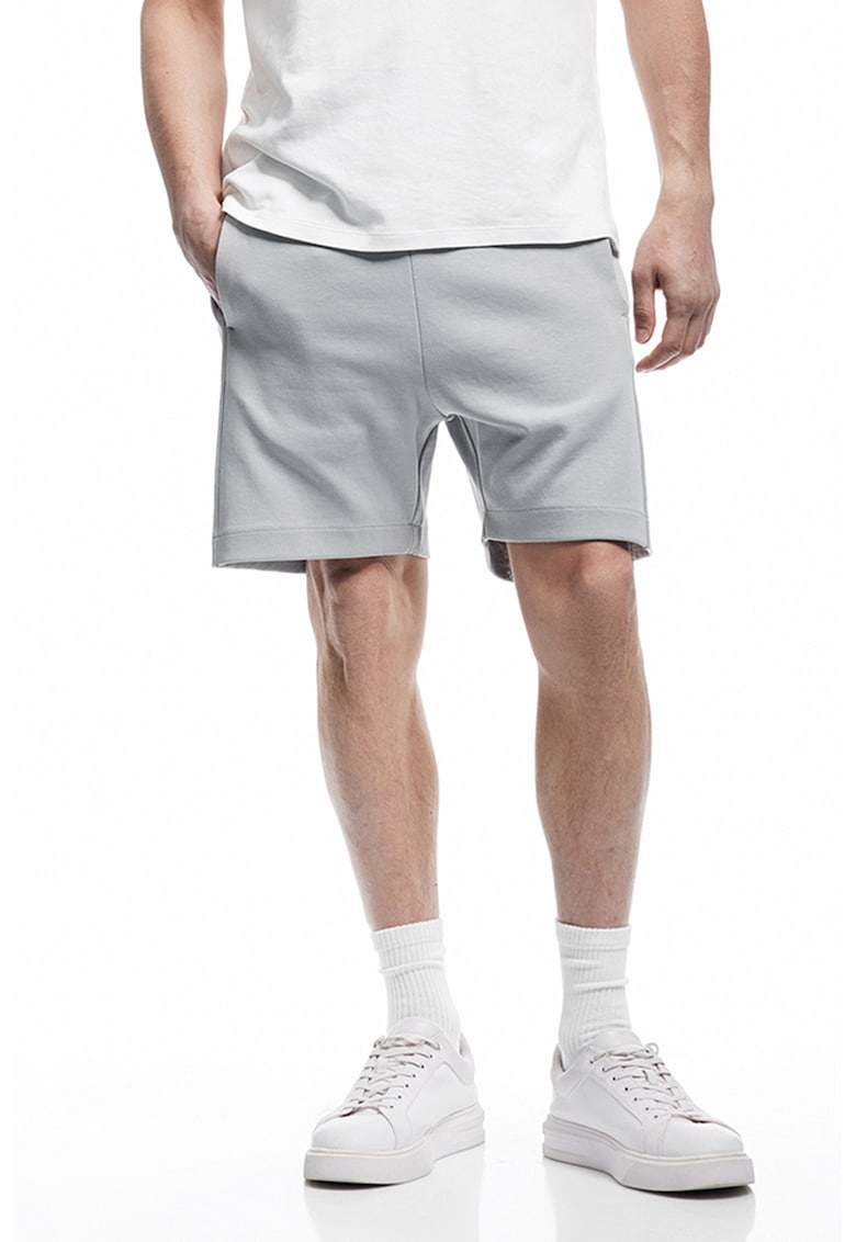 Pantaloni scurti din amestec de bumbac cu snur - Gri deschis