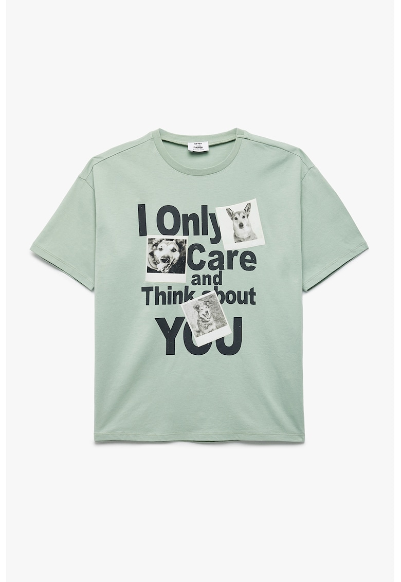 Tricou regular fit cu decolteu la baza gatului - Alb/Negru/Verde pal