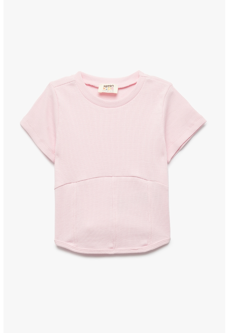 Tricou striat cu decolteu la baza gatului - Roz pastel