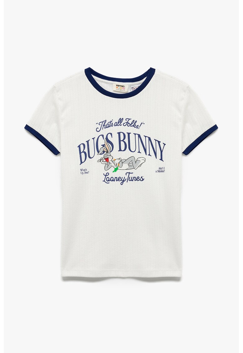 Tricou cu model text - Albastru inchis/Alb murdar