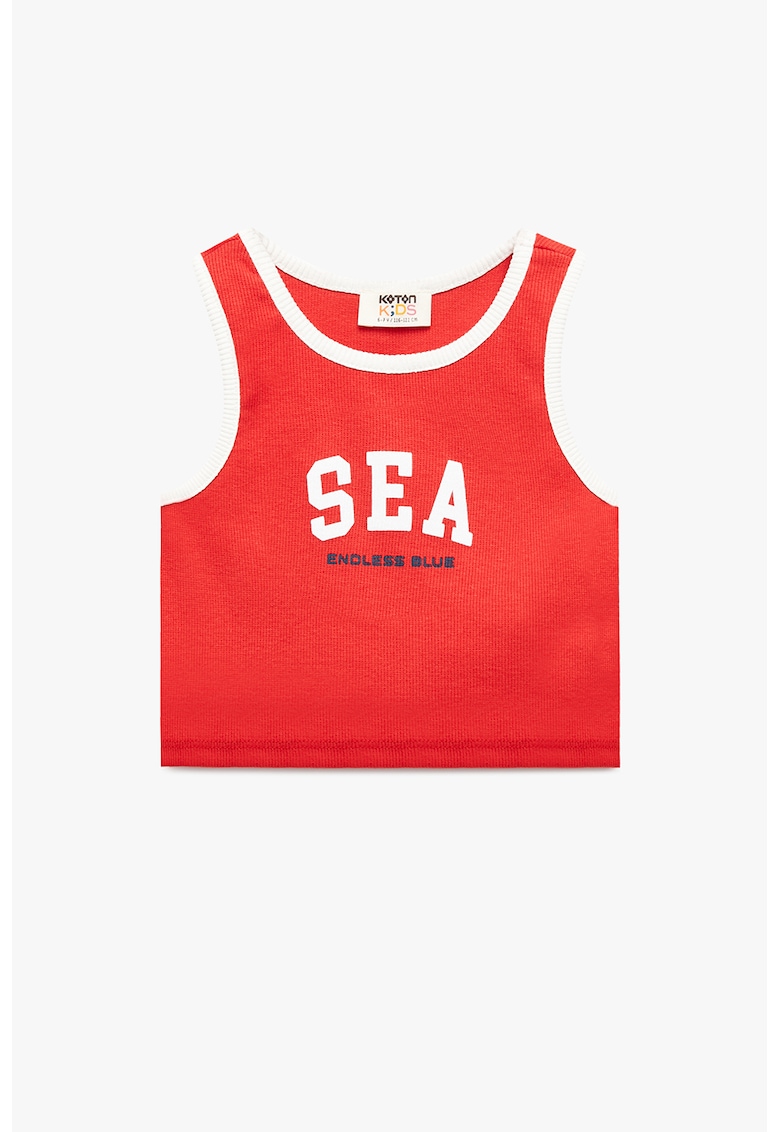 Top crop cu imprimeu text - Coral/Alb optic