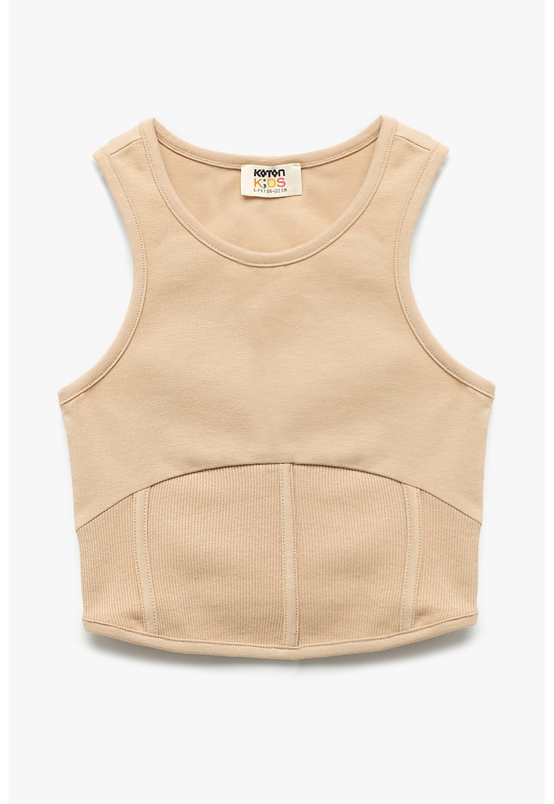 Top crop cu decolteu rotund - Bej