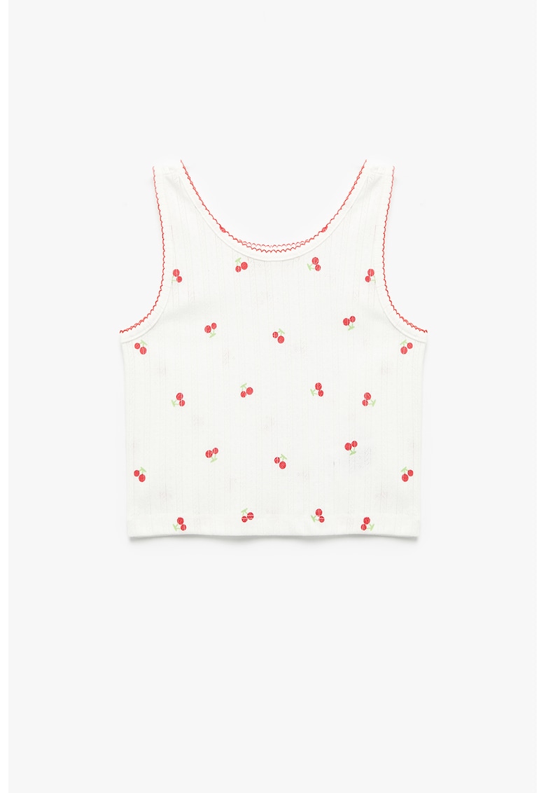 Top crop cu model cu cirese - Rosu/Alb