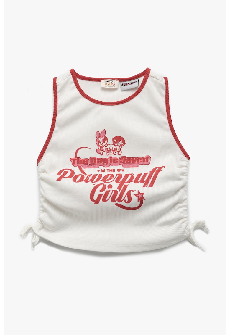 Top crop din amestec de bumbac - Coral/Alb murdar