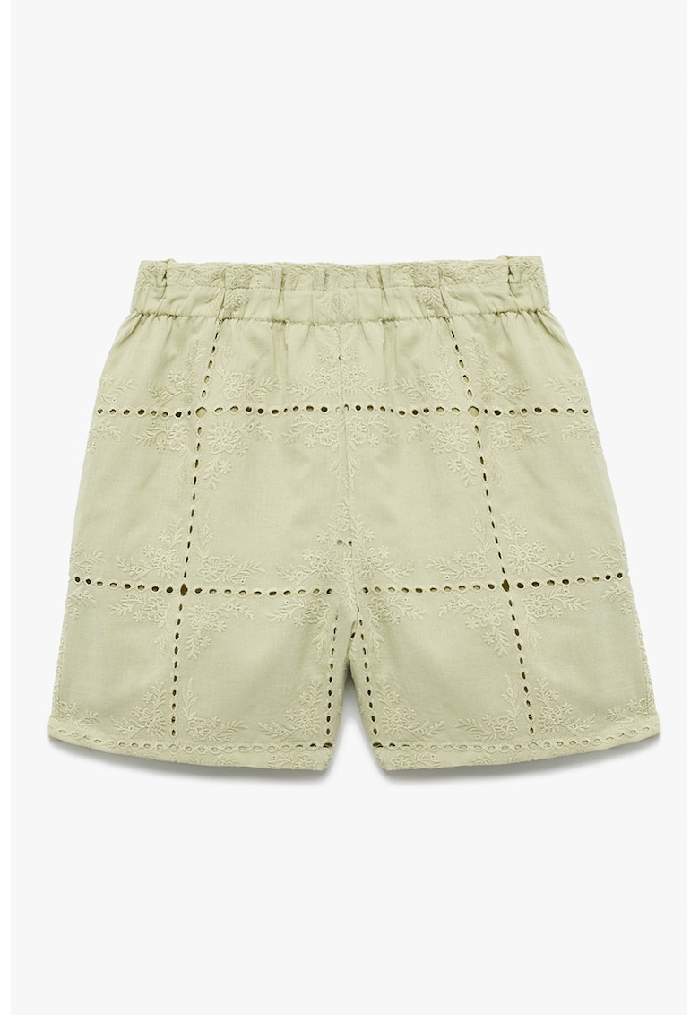 Pantaloni scurti de bumbac cu perforatii - Verde pal