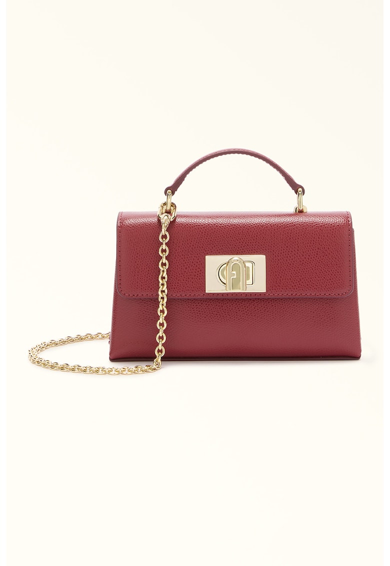 Geanta crossbody din piele cu bareta din lant si clapa 1927 - Rosu stins